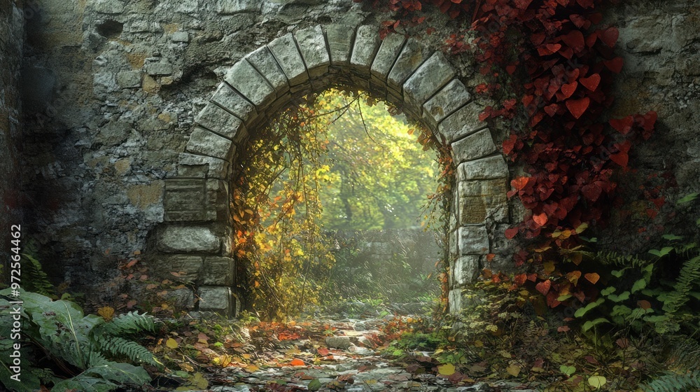 Fototapeta premium Stone Archway Leading to a Mystical Forest