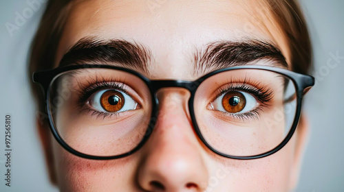 Close-Up Shot of Person with Glasses and Brown Eyes