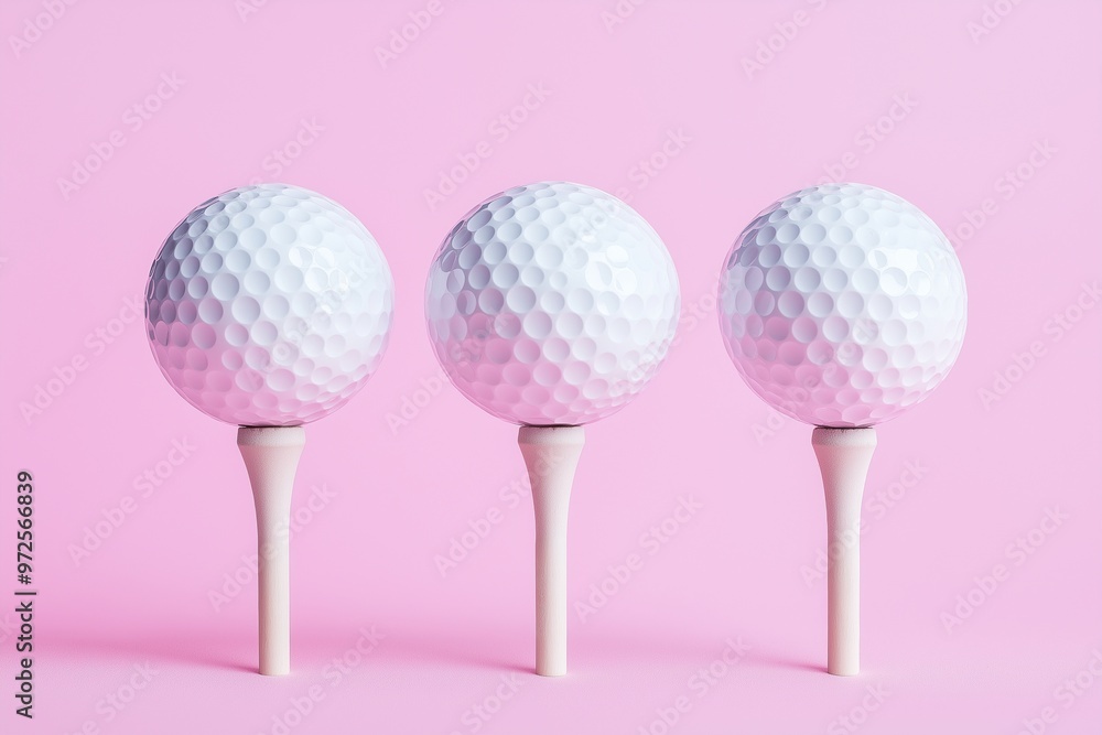 Golf ball on a tee pastel pink background Golf ball on a tee pastel pink background