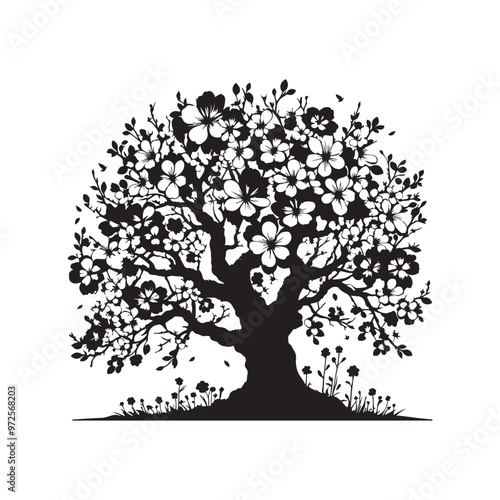 Cherry Blossom Tree Silhouette black color