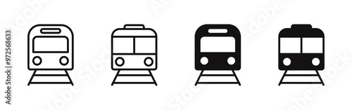 Train Line And Silhouette Color Icons Set. Railway Station Pictograms. Railway Transportation. Vector illustration.