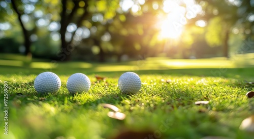 Golf ball on the grass with a blurred background 