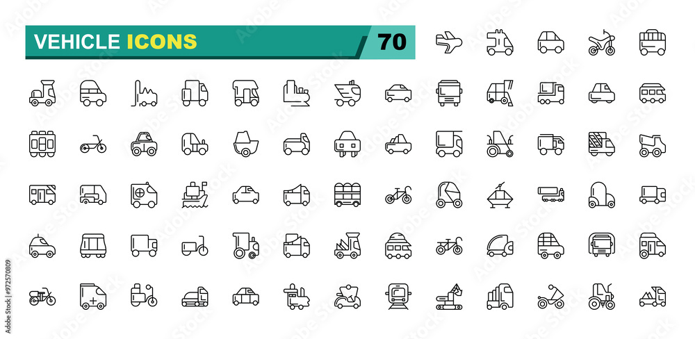Vehicle icon set. Transport line icons. Transport stroke icons collection in modern thin line style. Vehicle icon set. Transport line icons. Transport stroke icons collection in modern thin line style.