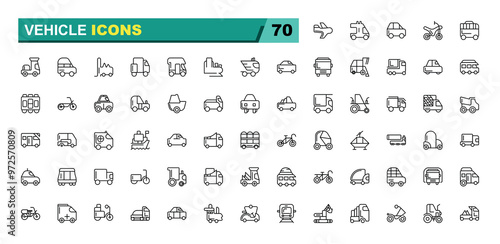 Vehicle icon set. Transport line icons. Transport stroke icons collection in modern thin line style.