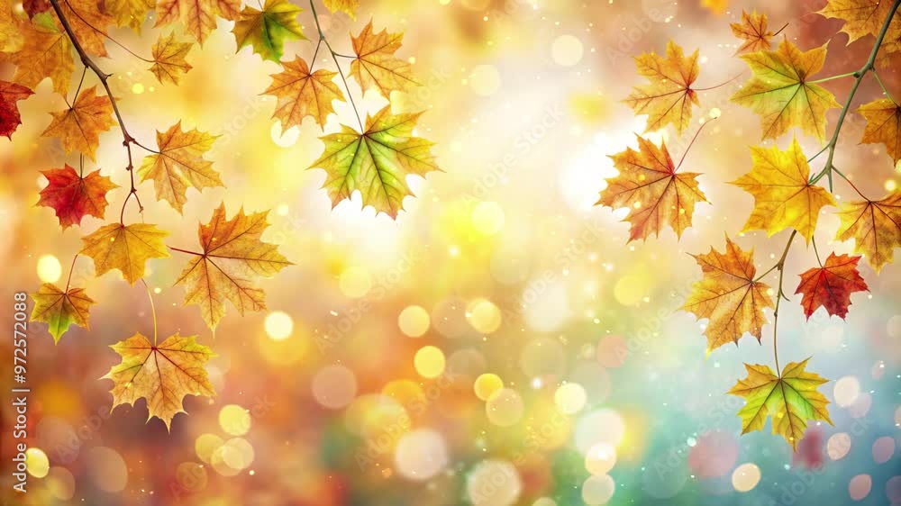Simple autumn background with bright leaves and bokeh effect, sparkling particles Simple autumn background with bright leaves and bokeh effect, sparkling particles