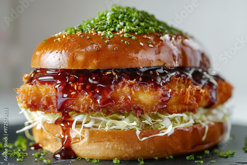 Japanese katsu sando (pork cutlet sandwich) with cabbage photo