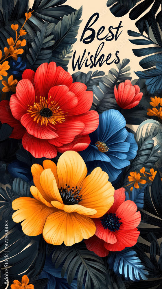 The greeting card combines vibrant botanical elements with hand-lettered The greeting card combines vibrant botanical elements with hand-lettered