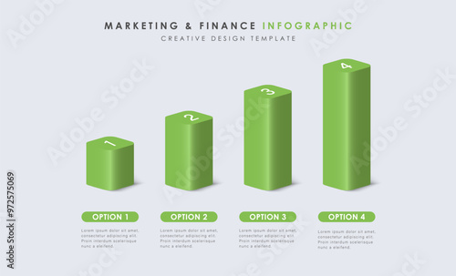 4 Steps Business infographic presentation. Green 3d bars chart design. Statistics graphic visualisation.