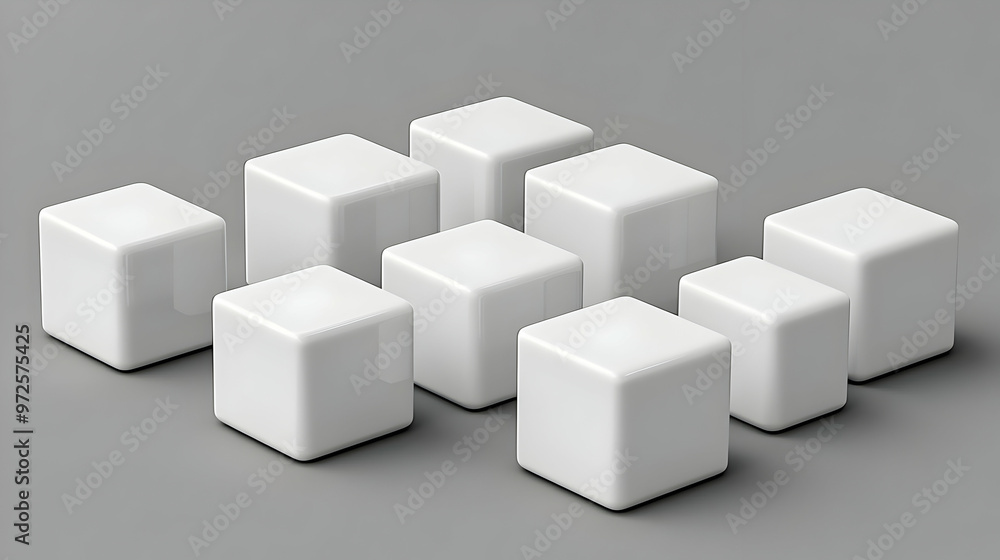 Nine White Cubes Rotate on Grey Background Nine White Cubes Rotate on Grey Background