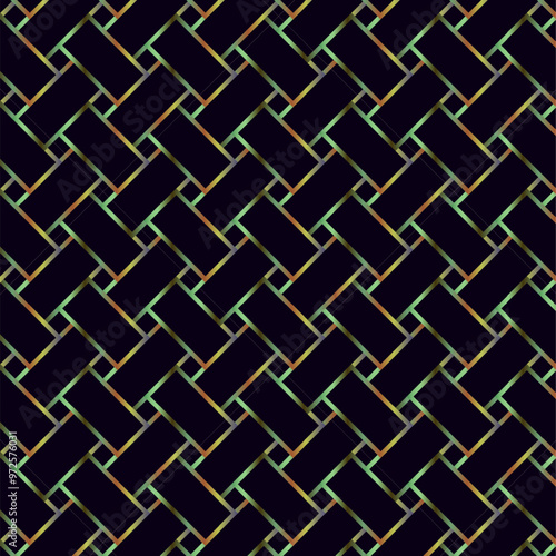 An Abstract Seamless Lattice Greenish colorful Pattern vector on a black background. Geometric ethnic oriental traditional art. Design for wallpaper, flooring, clothing, fabric, web and textile print.