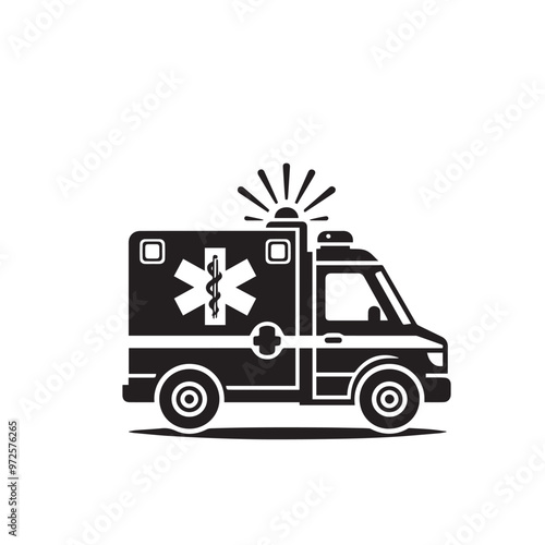 Vector design of ambulance. Ambulance black vector silhouette. Ambulance logo, icon.