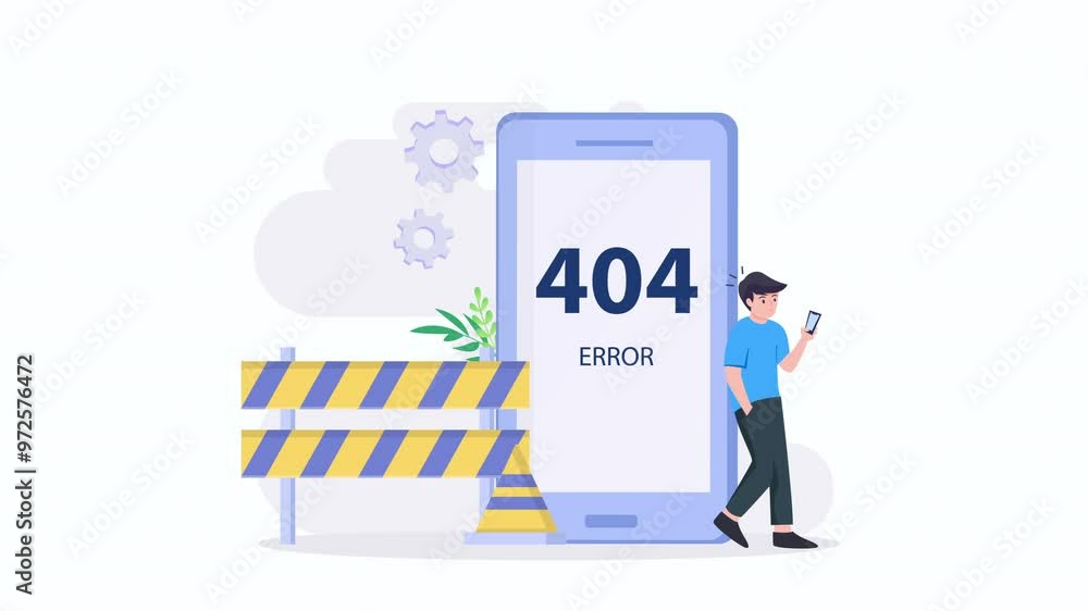 Animation video 2d clip 4k of 404 error illustration maintenance system technology. Animation video 2d clip 4k of 404 error illustration maintenance system technology.