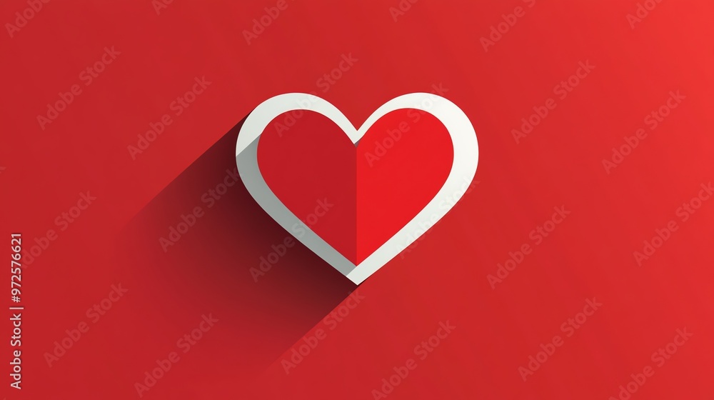 A simple white heart with a red outline on a red background. A simple white heart with a red outline on a red background.