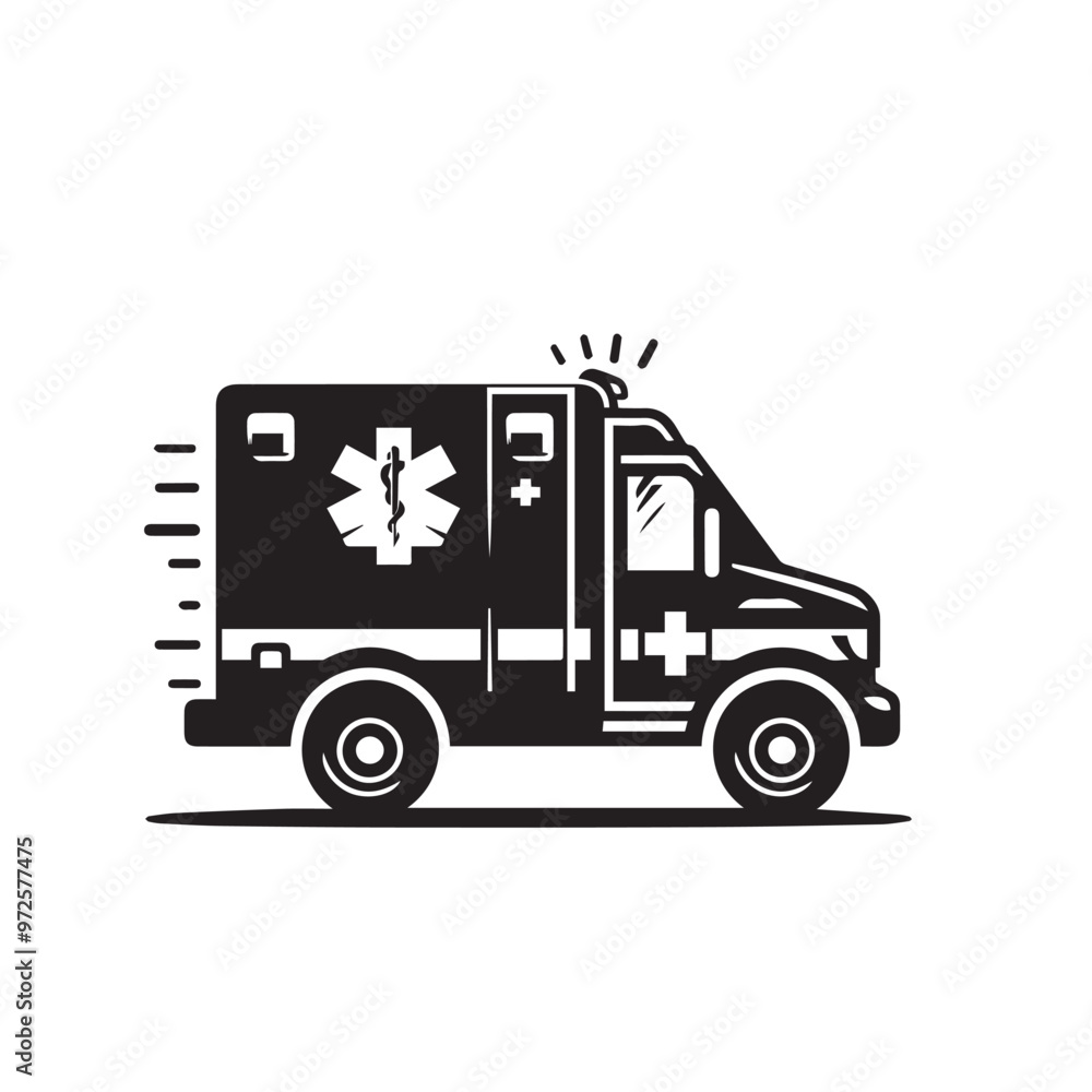Fototapeta premium Vector design of ambulance. Ambulance black vector silhouette. Ambulance logo, icon.