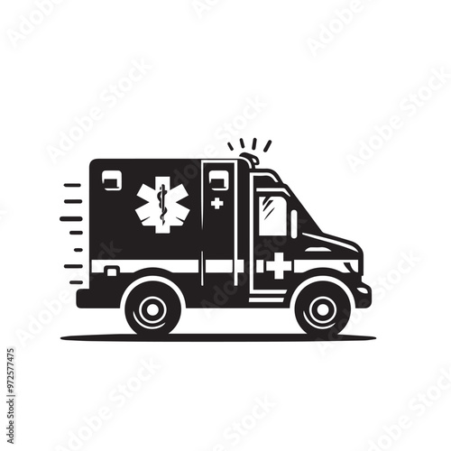 Vector design of ambulance. Ambulance black vector silhouette. Ambulance logo, icon.