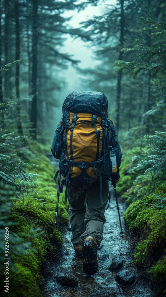 The solo camper hikes through the forest, with all their gear packed for a night under the stars. The solo camper hikes through the forest, with all their gear packed for a night under the stars.