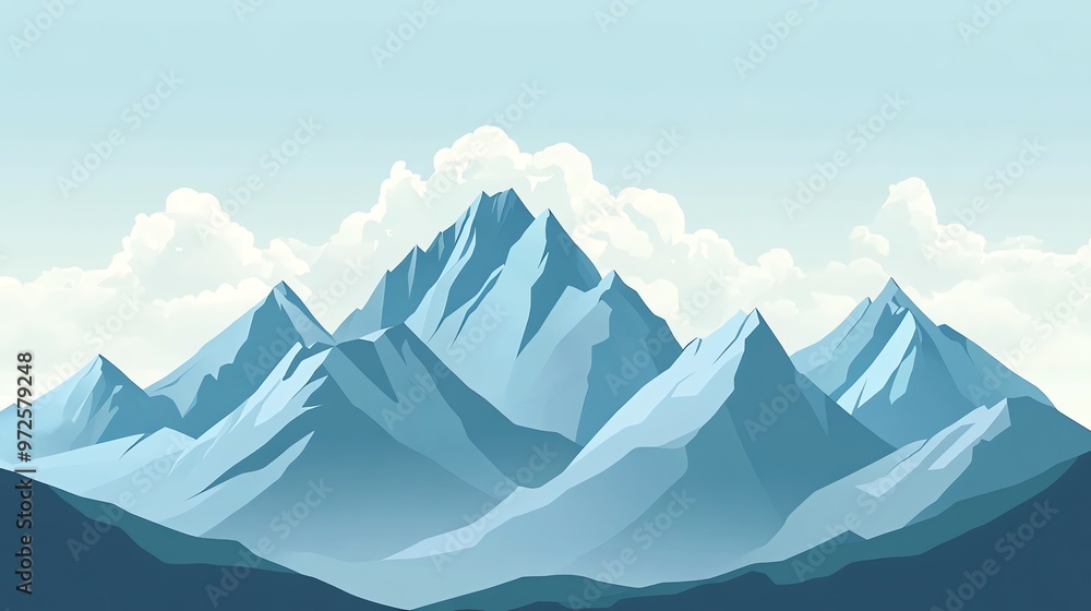 A beautiful, minimalist illustration of a mountain range with fluffy clouds in the sky. A beautiful, minimalist illustration of a mountain range with fluffy clouds in the sky.