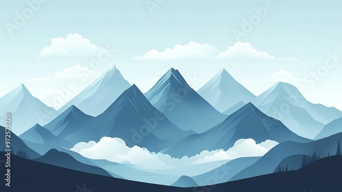 Wallpaper Mural A stylized digital illustration of a mountain range with clouds. Torontodigital.ca