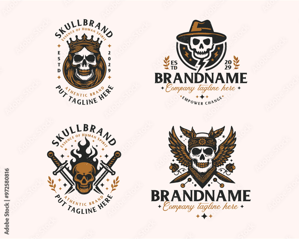 Fototapeta premium Set bundle vintage skull gangster tattoo for business company