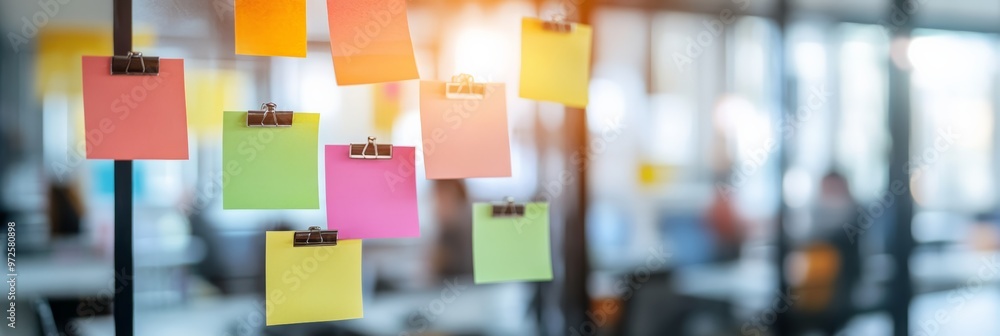 © olga_demina - Colorful sticky notes on a glass wall in a bright office. Creative brainstorming and planning session concept for collaboration. © olga_demina - Colorful sticky notes on a glass wall in a bright office. Creative brainstorming and planning session concept for collaboration.