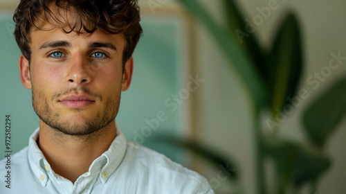 Young Man White Shirt With Unbuttoned Collar