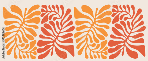 Fall season horizontal background with bright abstract autumn leaves. Autumn modern art minimalist style design template for sales, horizontal poster, header, cover, social media