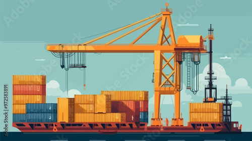 A large crane is lifting containers off a ship