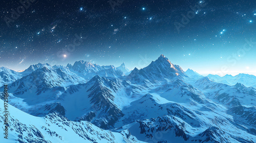 Starlit Snow-Covered Mountain Range at Night