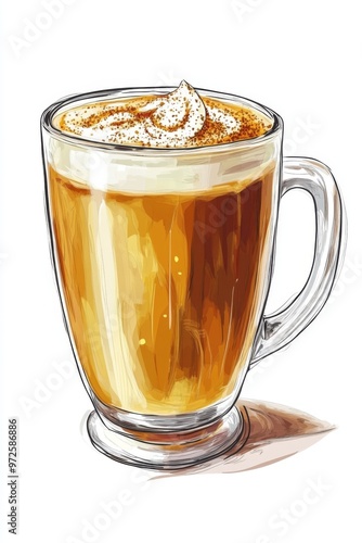 a rich and creamy cup of butternut squash latte with a sprinkle of nutmeg illustration