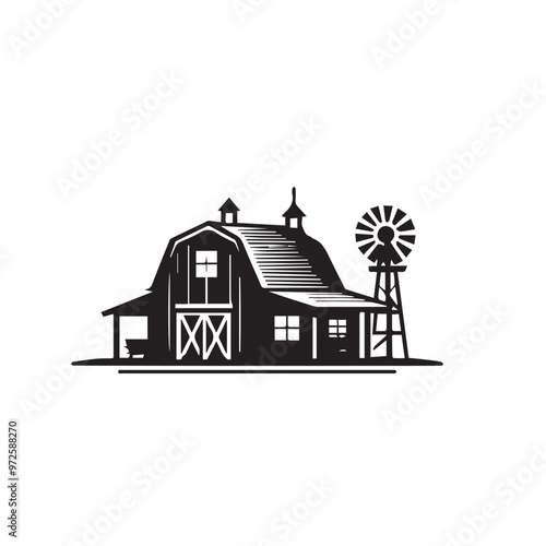 Barn black vector design. Barn silhouette. Barn logo, icon black and white.