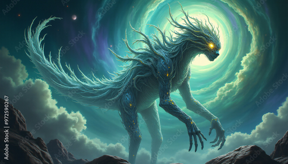 A majestic, otherworldly creature, a fusion of nature and technology, emerges from a swirling vortex of energy. A majestic, otherworldly creature, a fusion of nature and technology, emerges from a swirling vortex of energy.