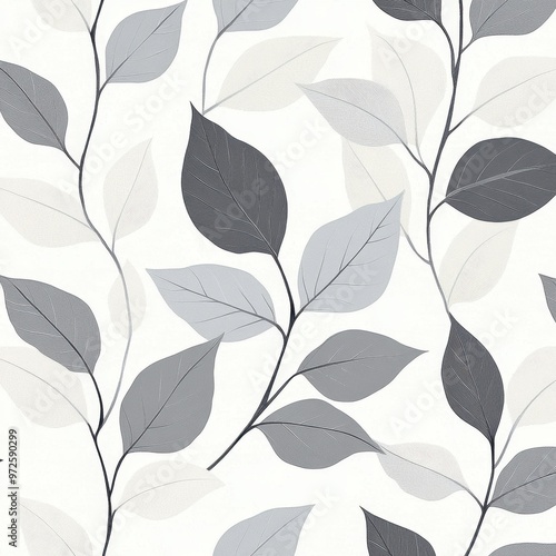 Elegant grayscale leaf pattern on a white background, creating a sophisticated and minimalistic design.