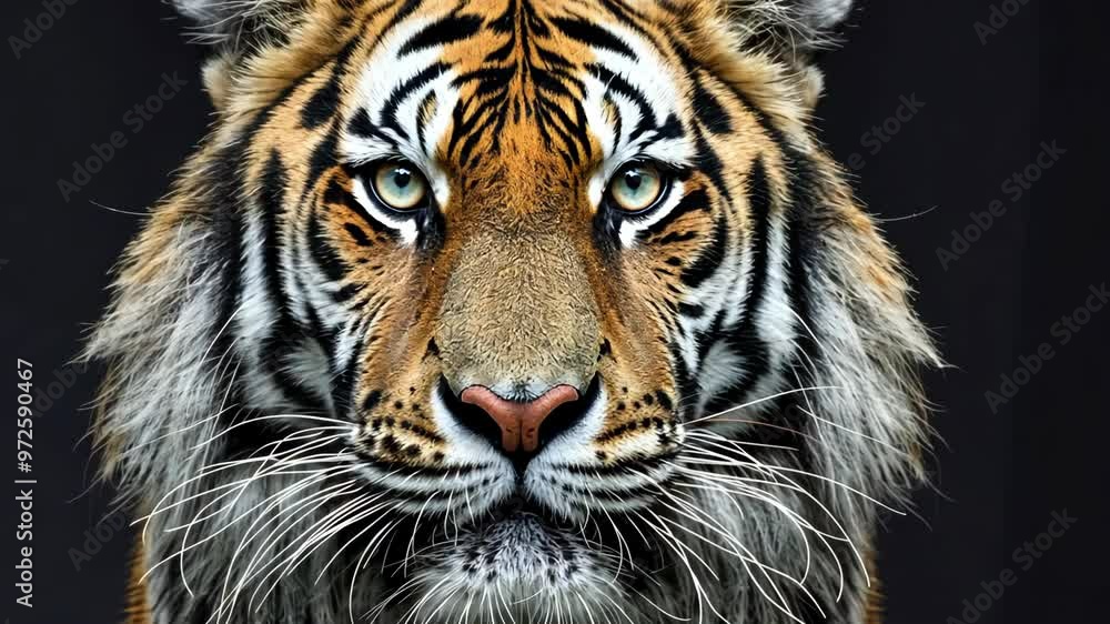 Majestic tiger staring directly at the camera in a dark setting during the evening hours Majestic tiger staring directly at the camera in a dark setting during the evening hours