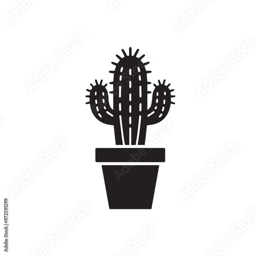 Cactus vector illustration. Desert cactus logo, icon design isolated on white background.