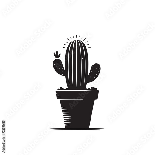 Cactus vector illustration. Desert cactus logo, icon design isolated on white background.