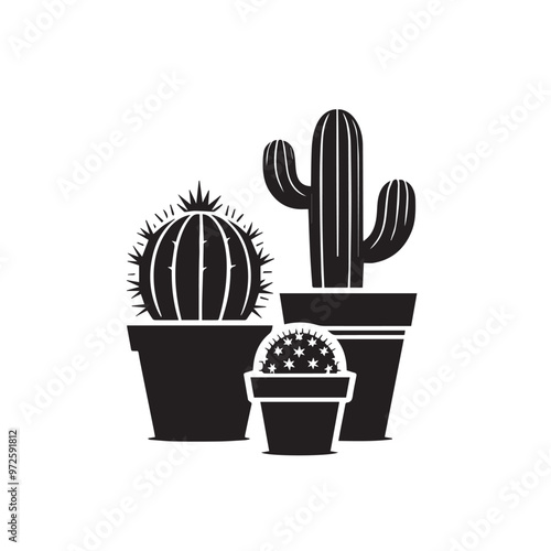 Cactus vector illustration. Desert cactus logo, icon design isolated on white background.