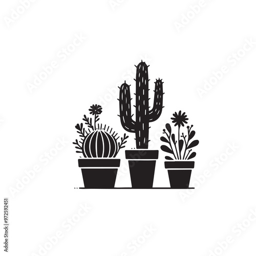 Cactus vector illustration. Desert cactus logo, icon design isolated on white background.