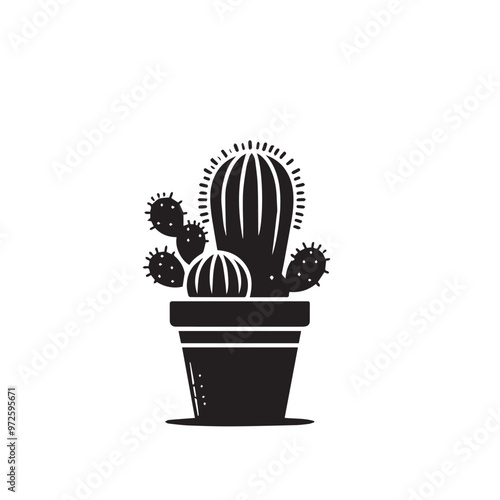 Cactus vector illustration. Desert cactus logo, icon design isolated on white background.