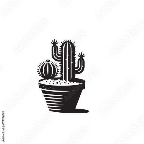 Cactus vector illustration. Desert cactus logo, icon design isolated on white background.