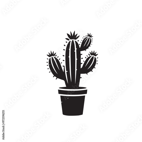 Cactus vector illustration. Desert cactus logo, icon design isolated on white background.