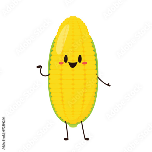 Corn cartoon vector. Cute vegetable vector character isolated on white. Corn mascot.