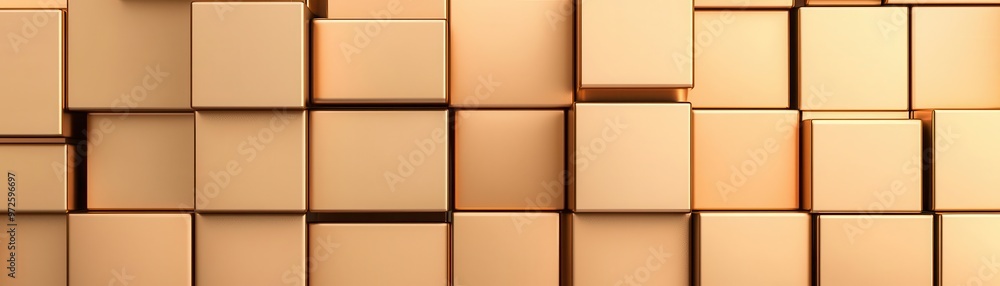 Fototapeta premium Seamless 3D pattern of blocks gold color, varied heights, and metallic textures, subtle gradients and reflective surfaces, modern luxury geometric blocks, luxury