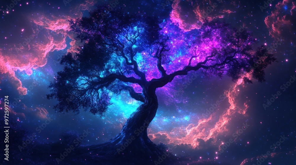 Mystical Tree Under a Starry Sky Mystical Tree Under a Starry Sky