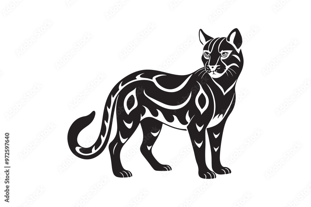 Fototapeta premium Ocelot silhouette vector illustration, Ocelot silhouette vector, Ocelot silhouette PNG , Ocelot silhouette
