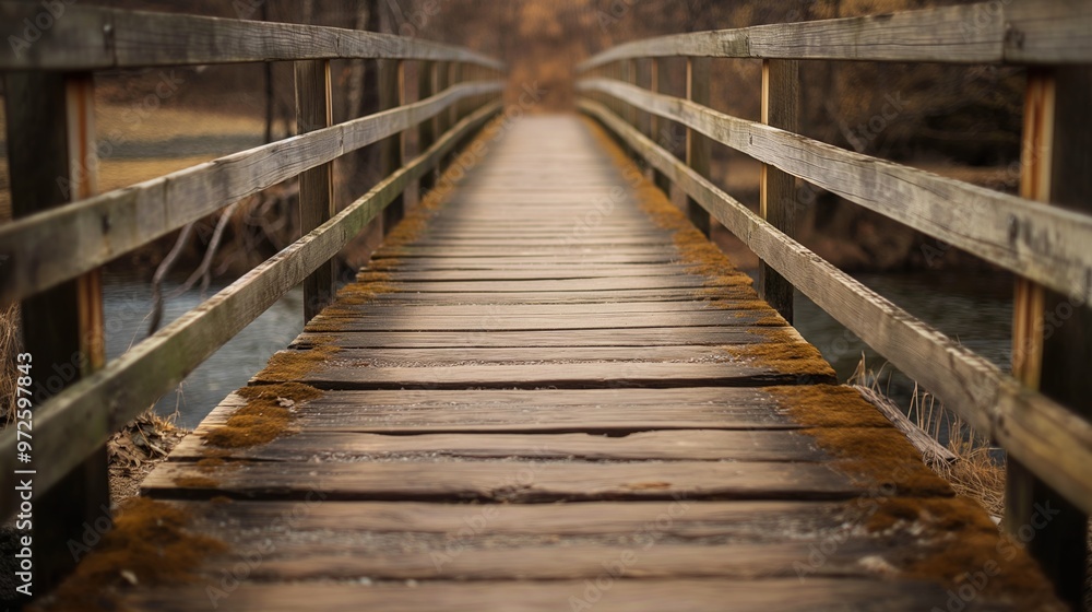 Fototapeta premium Old wooden bridge with weathered planks.