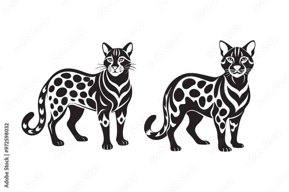 Naklejka premium Ocelot silhouette vector illustration, Ocelot silhouette vector, Ocelot silhouette PNG , Ocelot silhouette
