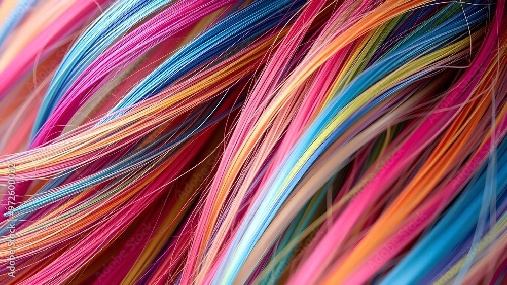 Close-up of vibrant, colorful hair strands with rich texture. Generative AI Close-up of vibrant, colorful hair strands with rich texture. Generative AI