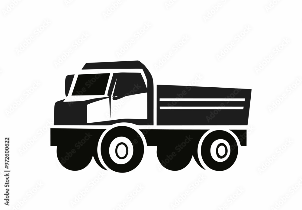Fototapeta premium Flat design of a truck or lorry vector in black and white perfect for apps, website, logo or sign 