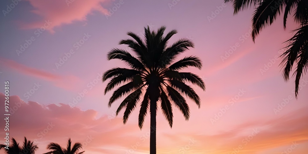 A shot of a tall singular palm tree against the sky while the sun is setting in orange and pink. The shot should be dreamy and vintage, realistic immediacy of documentary style, everyday photo using p A shot of a tall singular palm tree against the sky while the sun is setting in orange and pink. The shot should be dreamy and vintage, realistic immediacy of documentary style, everyday photo using p