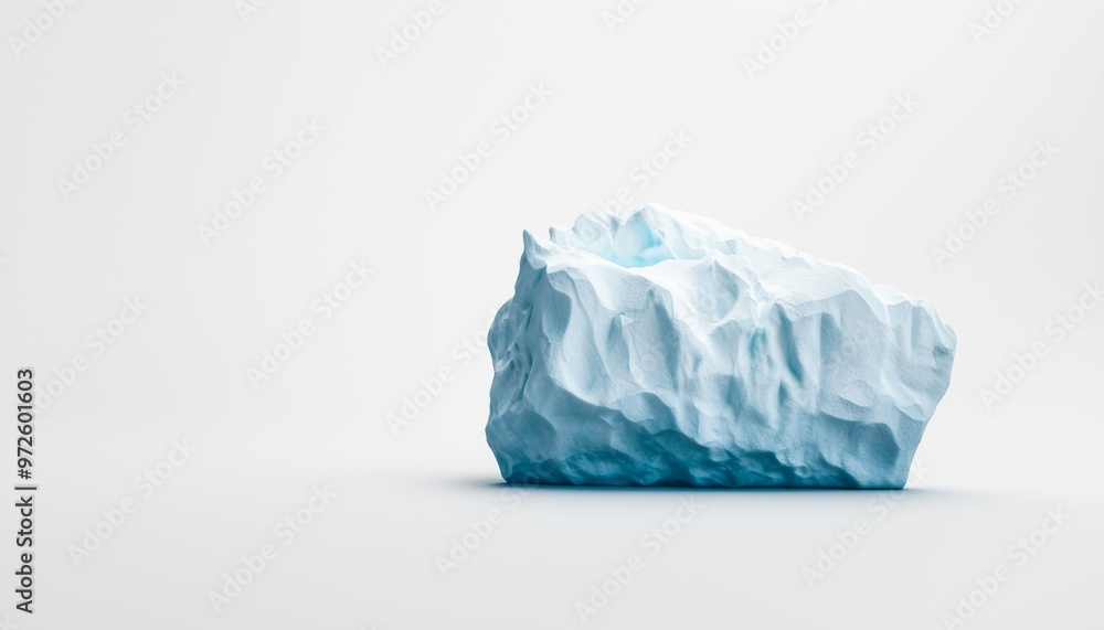 Massive iceberg with intricate ice formations and smooth surfaces, floating against a white backdrop, glacial beauty, arctic isolation Massive iceberg with intricate ice formations and smooth surfaces, floating against a white backdrop, glacial beauty, arctic isolation
